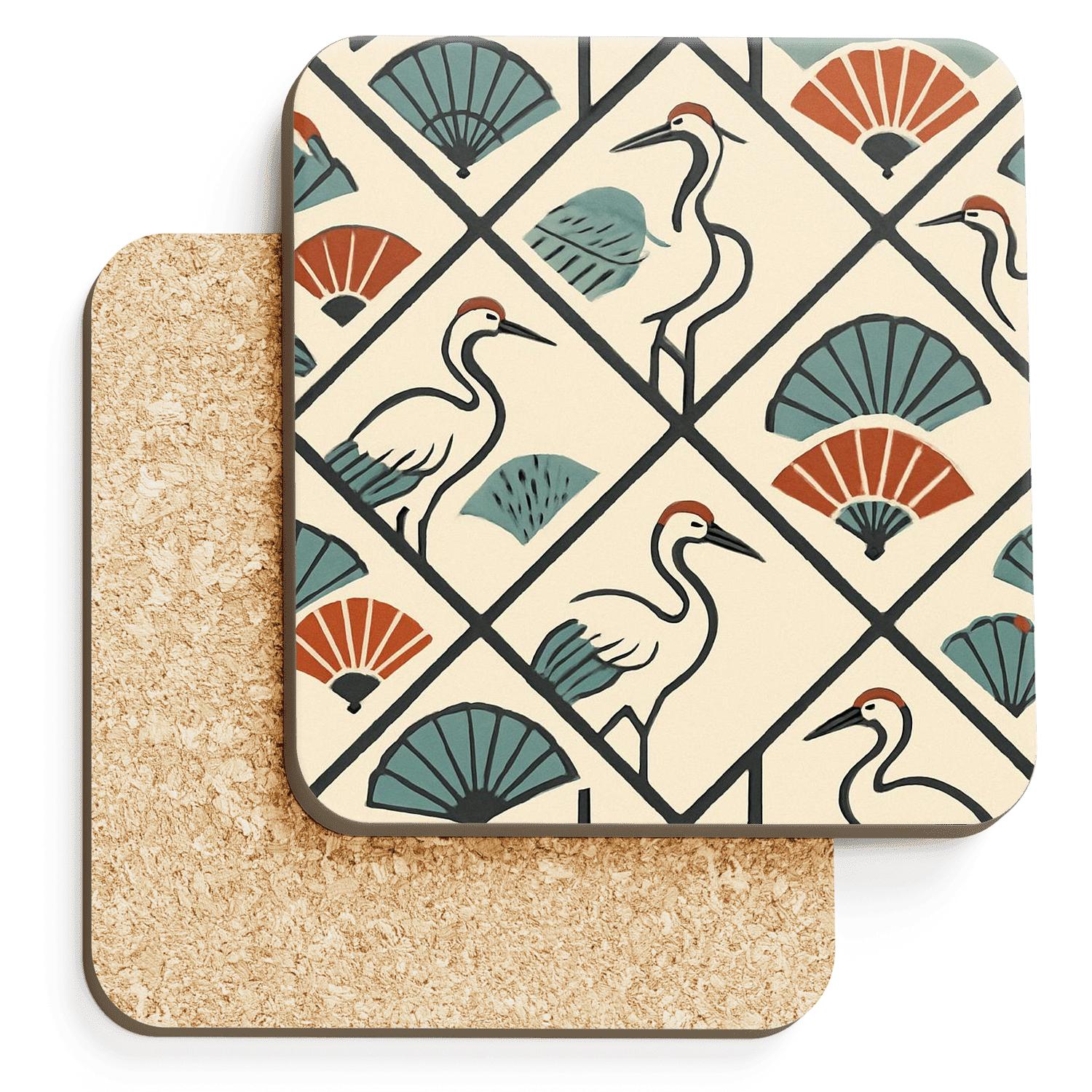 Crane And Fan Lattice Mosaic personalized drink coasters