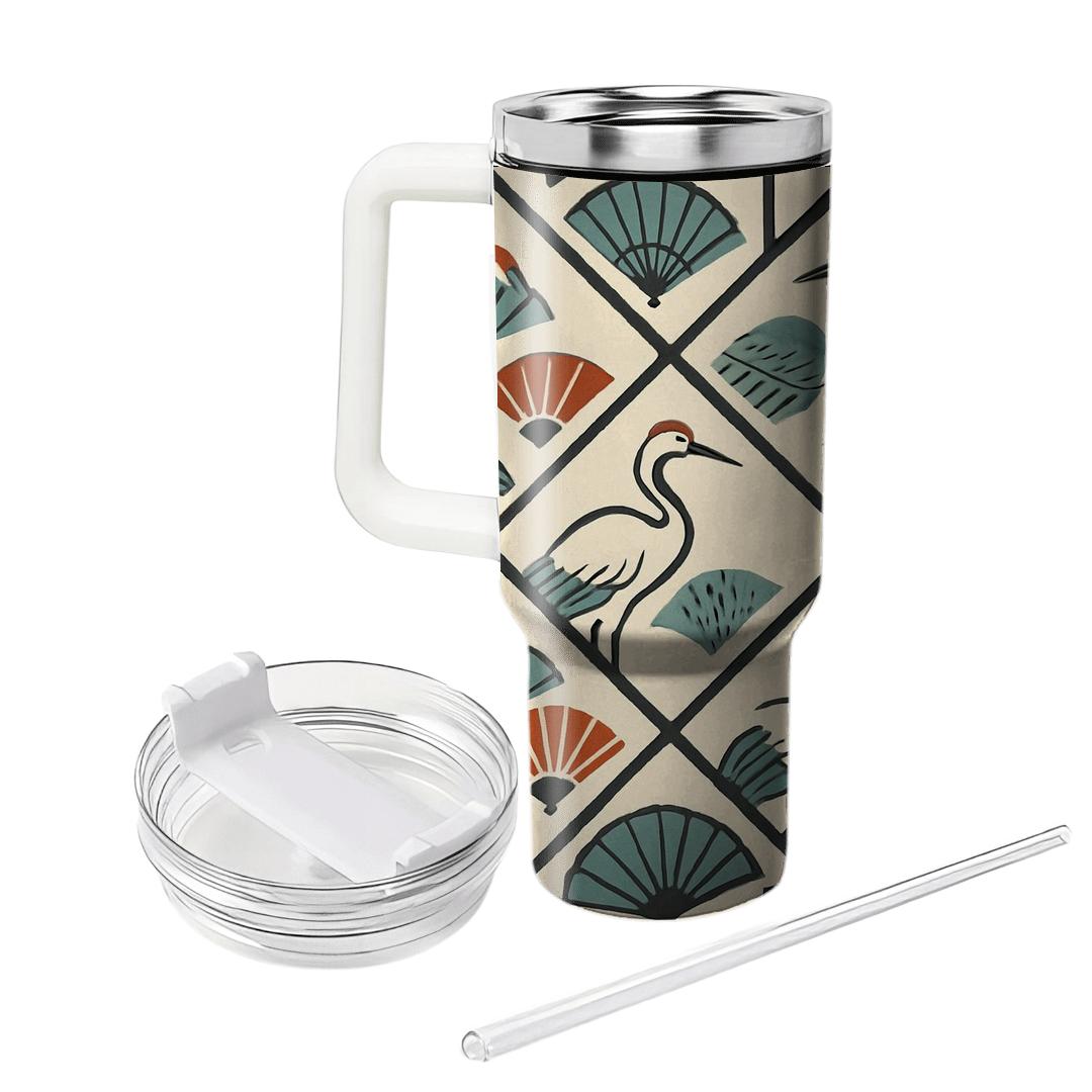 Crane And Fan Lattice Mosaic unique tumblers