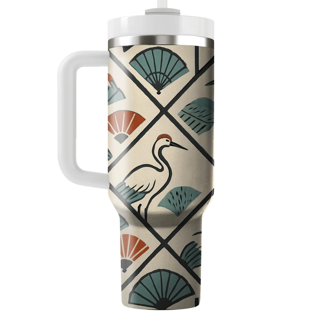 Crane And Fan Lattice Mosaic unique tumblers