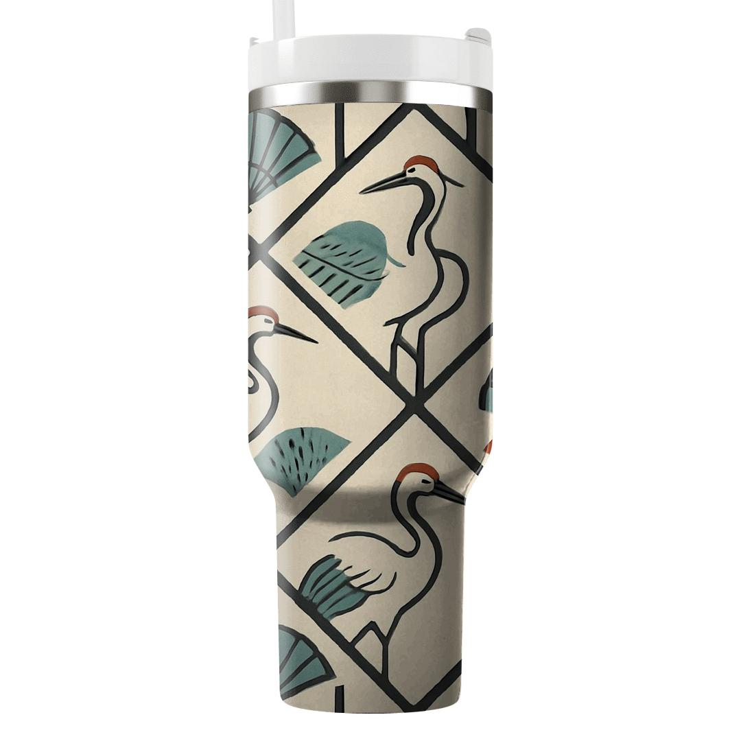 Crane And Fan Lattice Mosaic unique tumblers