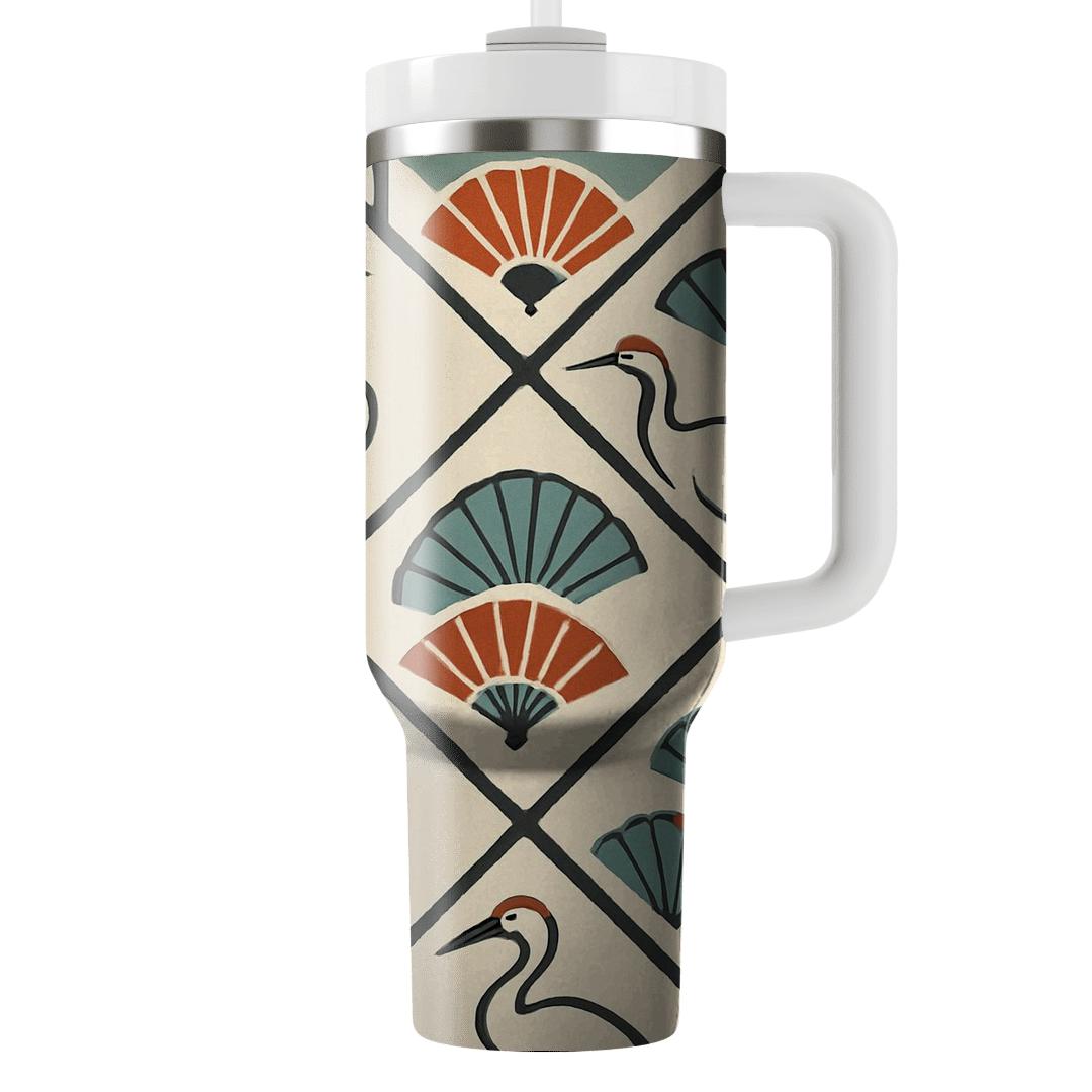 Crane And Fan Lattice Mosaic unique tumblers