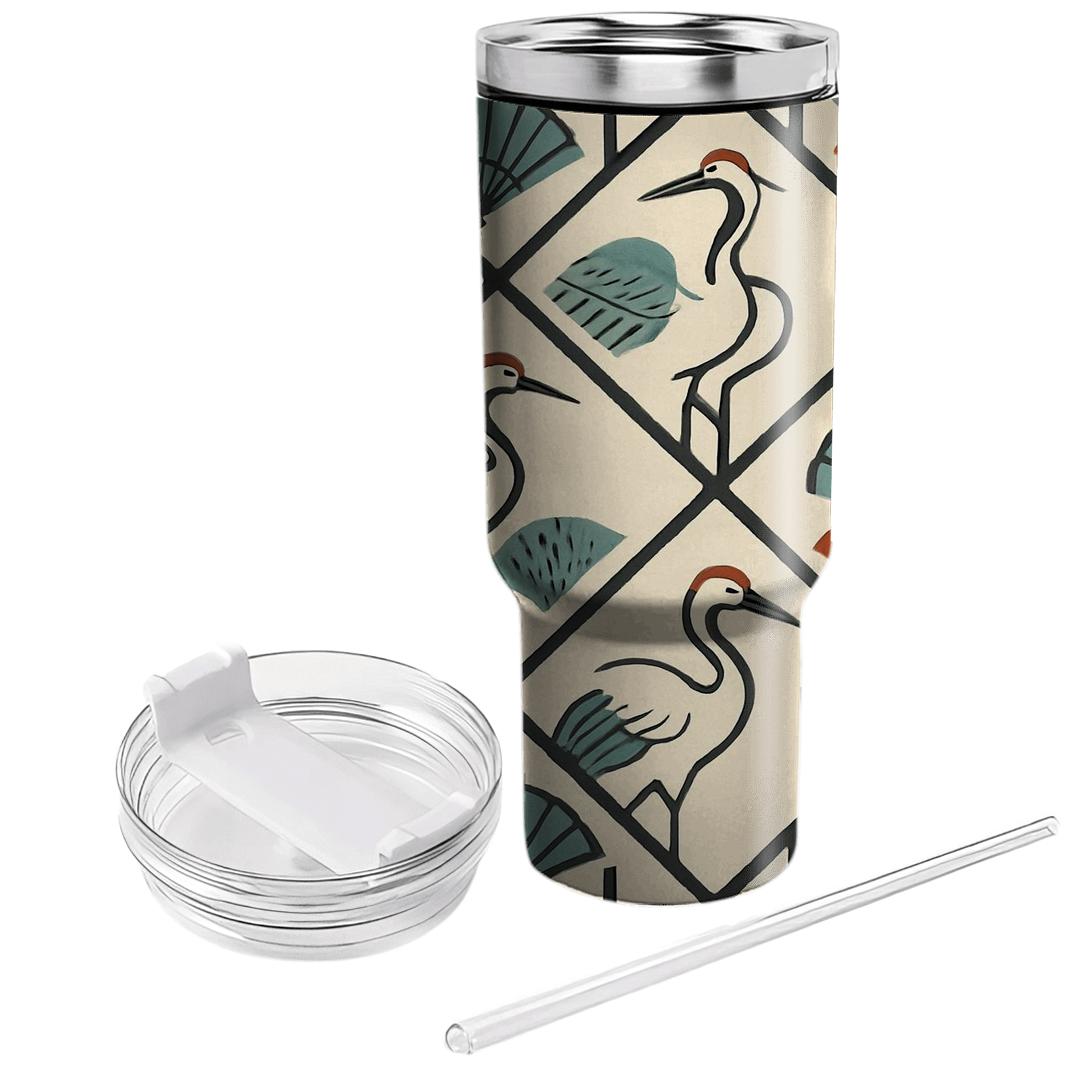 Crane And Fan Lattice Mosaic unique tumblers