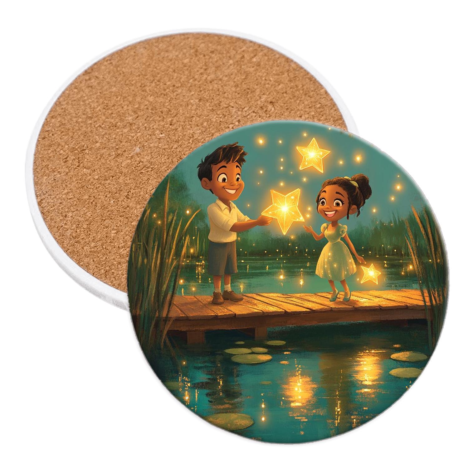 Tiana And Louis Bayou Star Lanterns Disney Inspired cork coaster sets