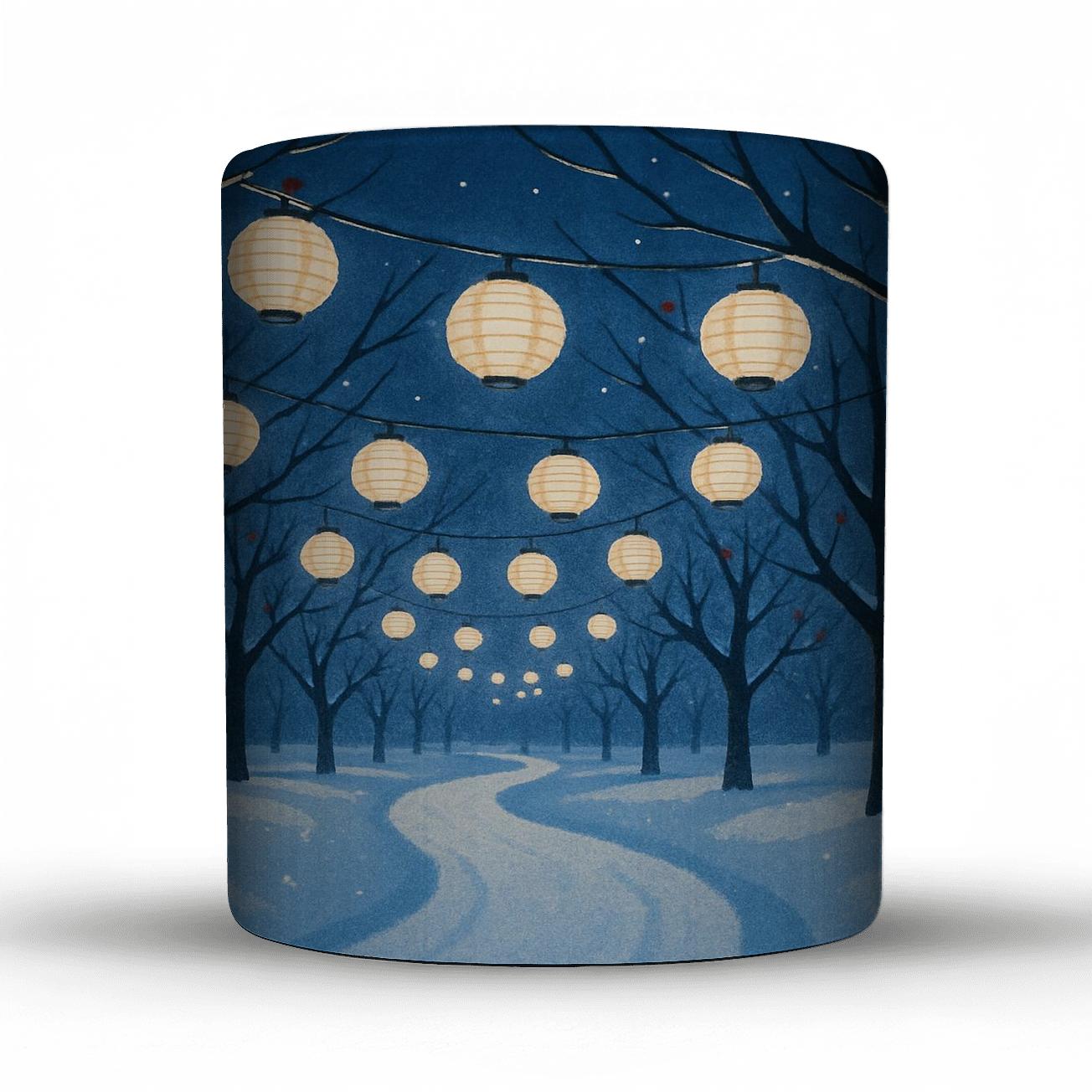Midwinter Lantern Orchard travel mugs with handles