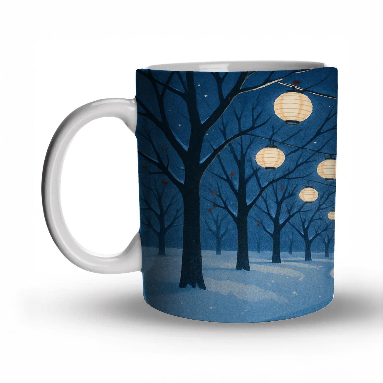 Midwinter Lantern Orchard travel mugs with handles
