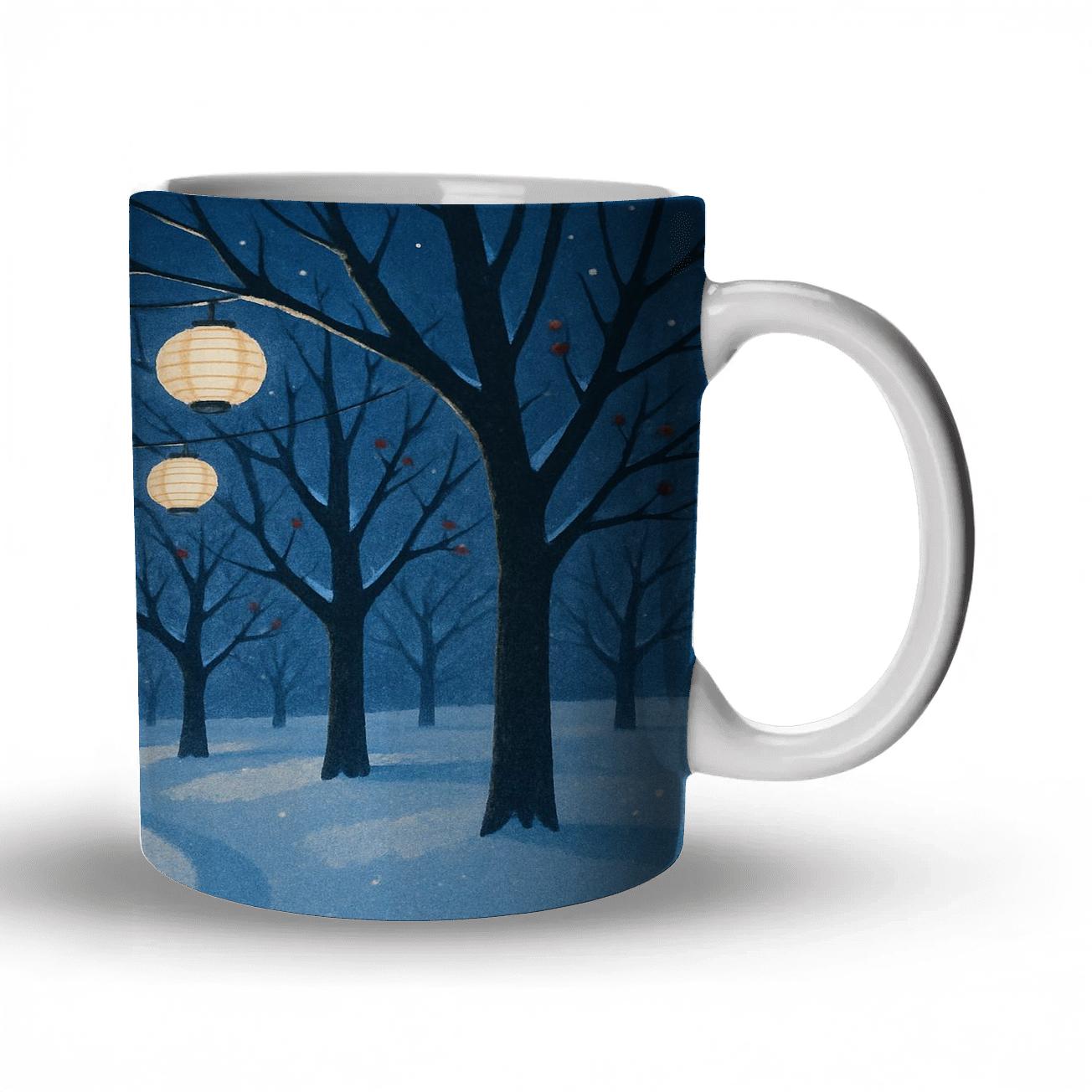 Midwinter Lantern Orchard travel mugs with handles