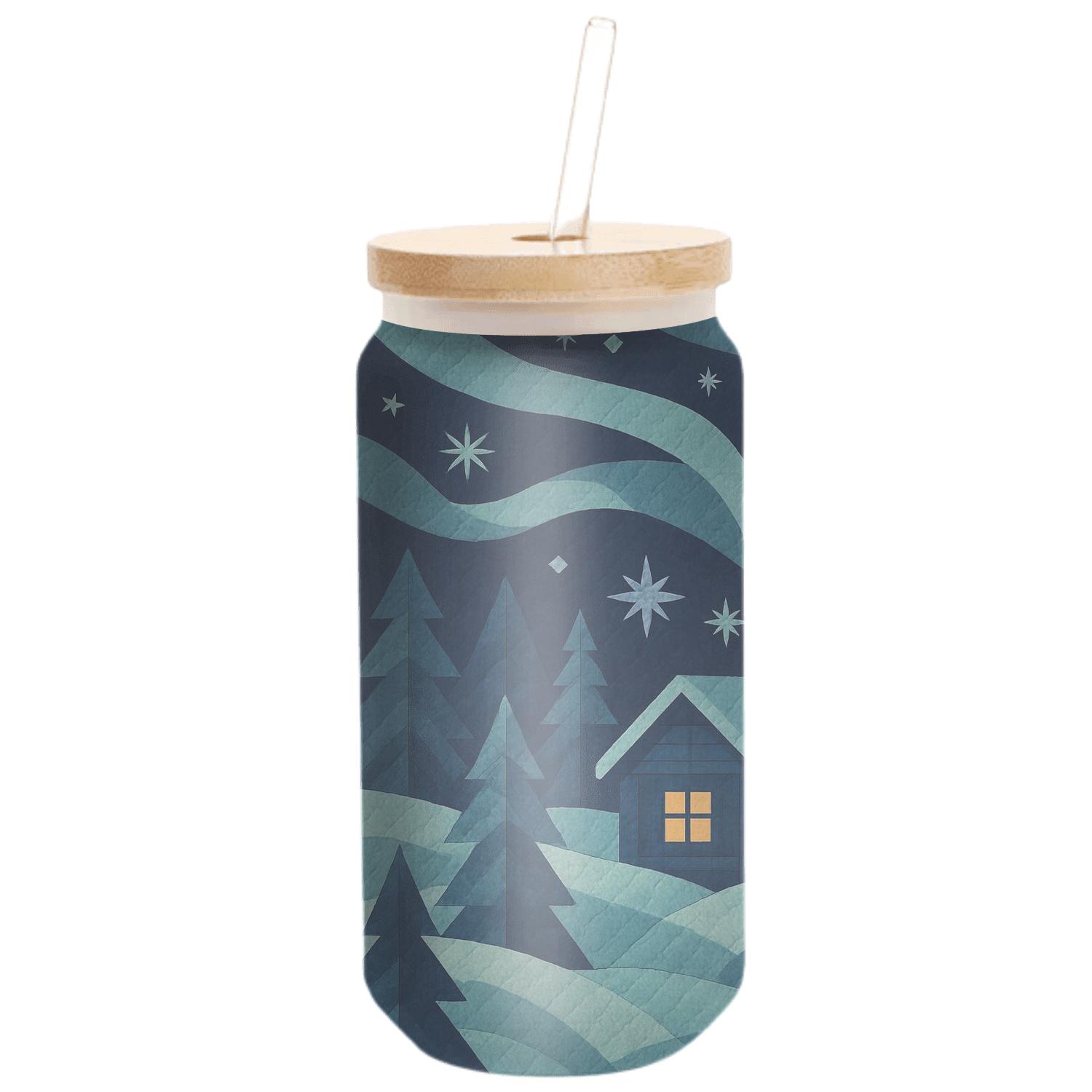 Winter Aurora Cabin Quilt premium crystal drinkware