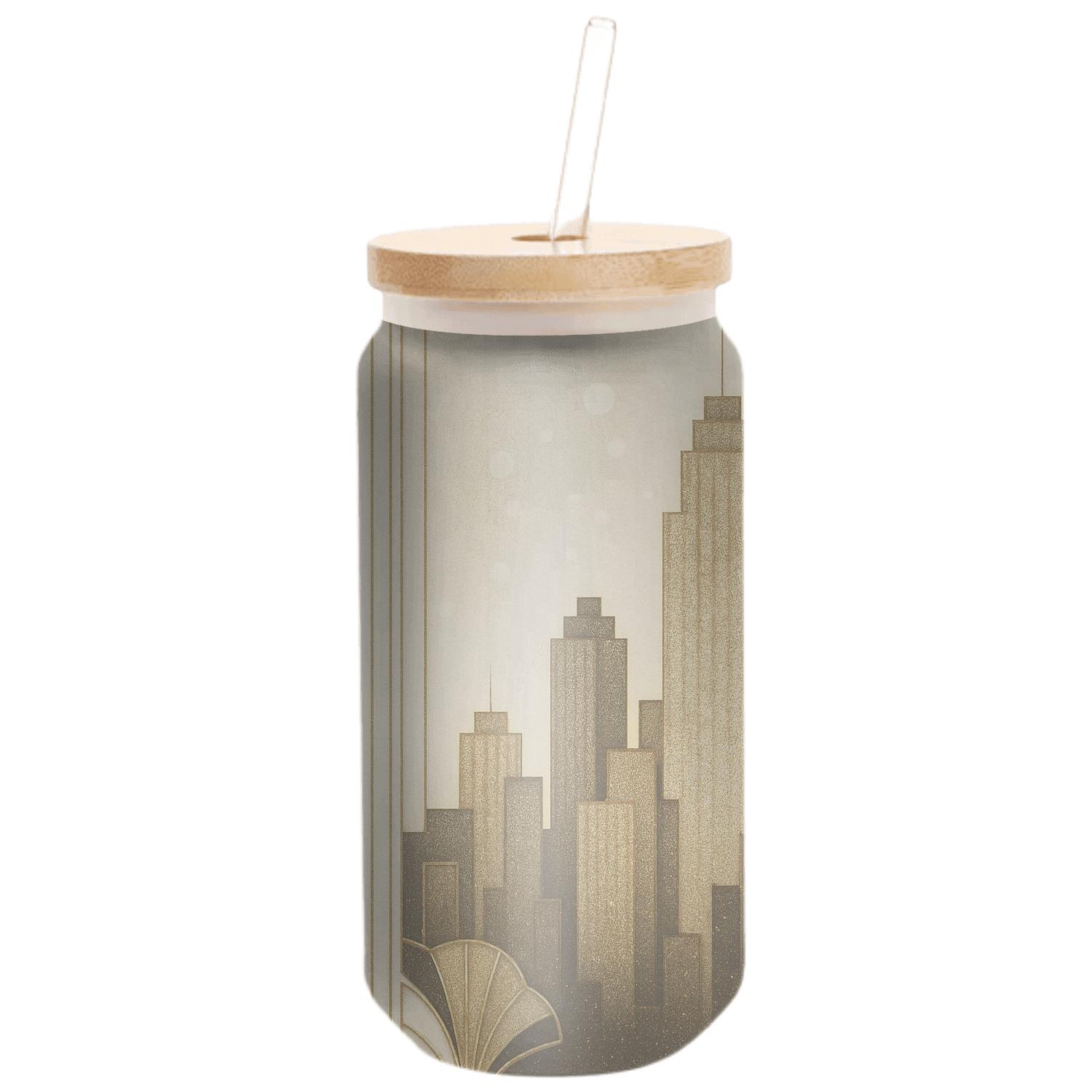 Champagne Art Deco Glitter Skyline custom engraved glassware