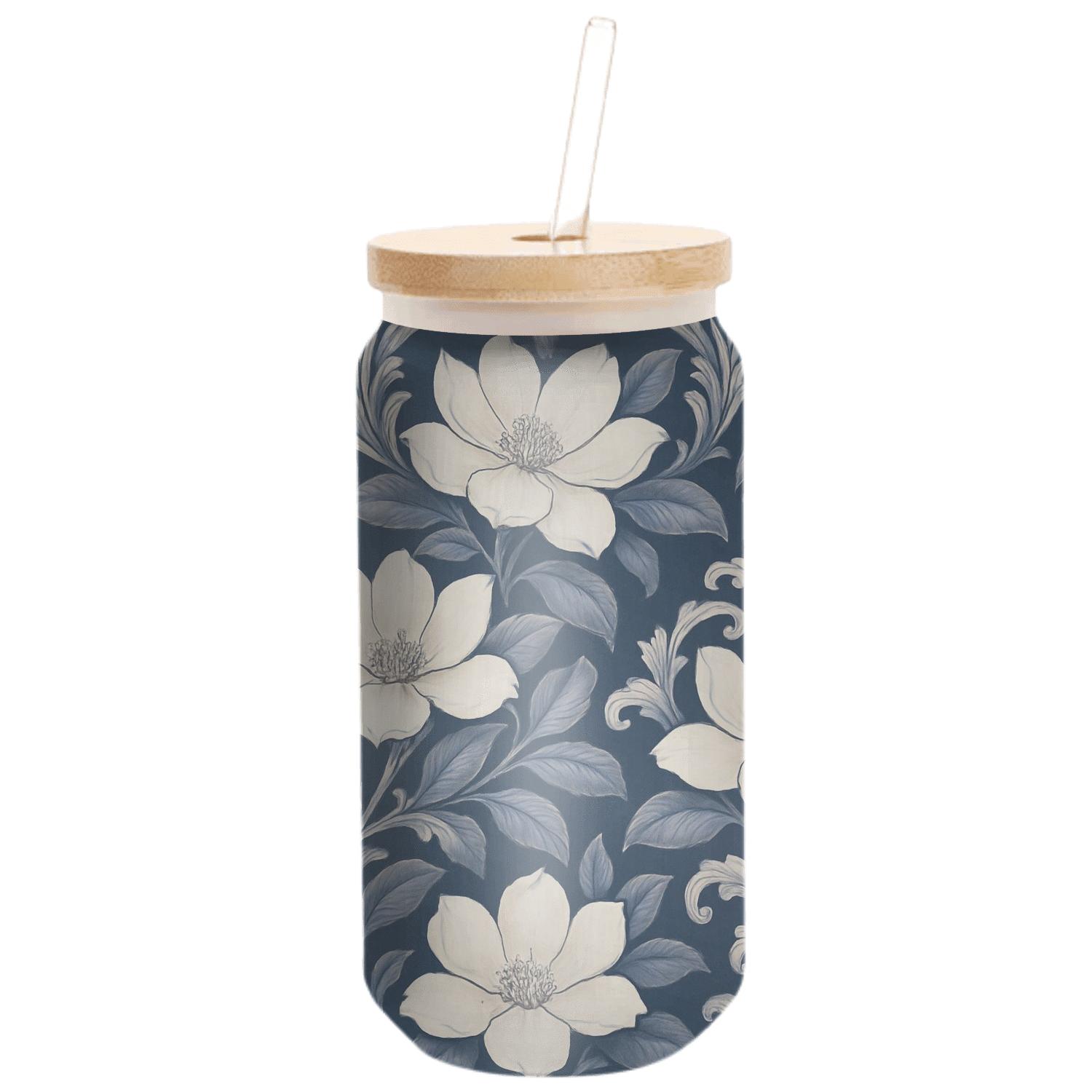 Moonlit Magnolia Damask custom engraved glassware