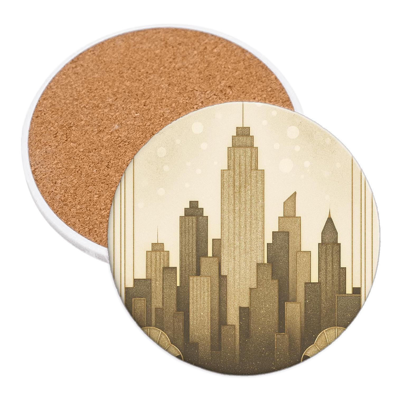 Champagne Art Deco Glitter Skyline coasters for home decor