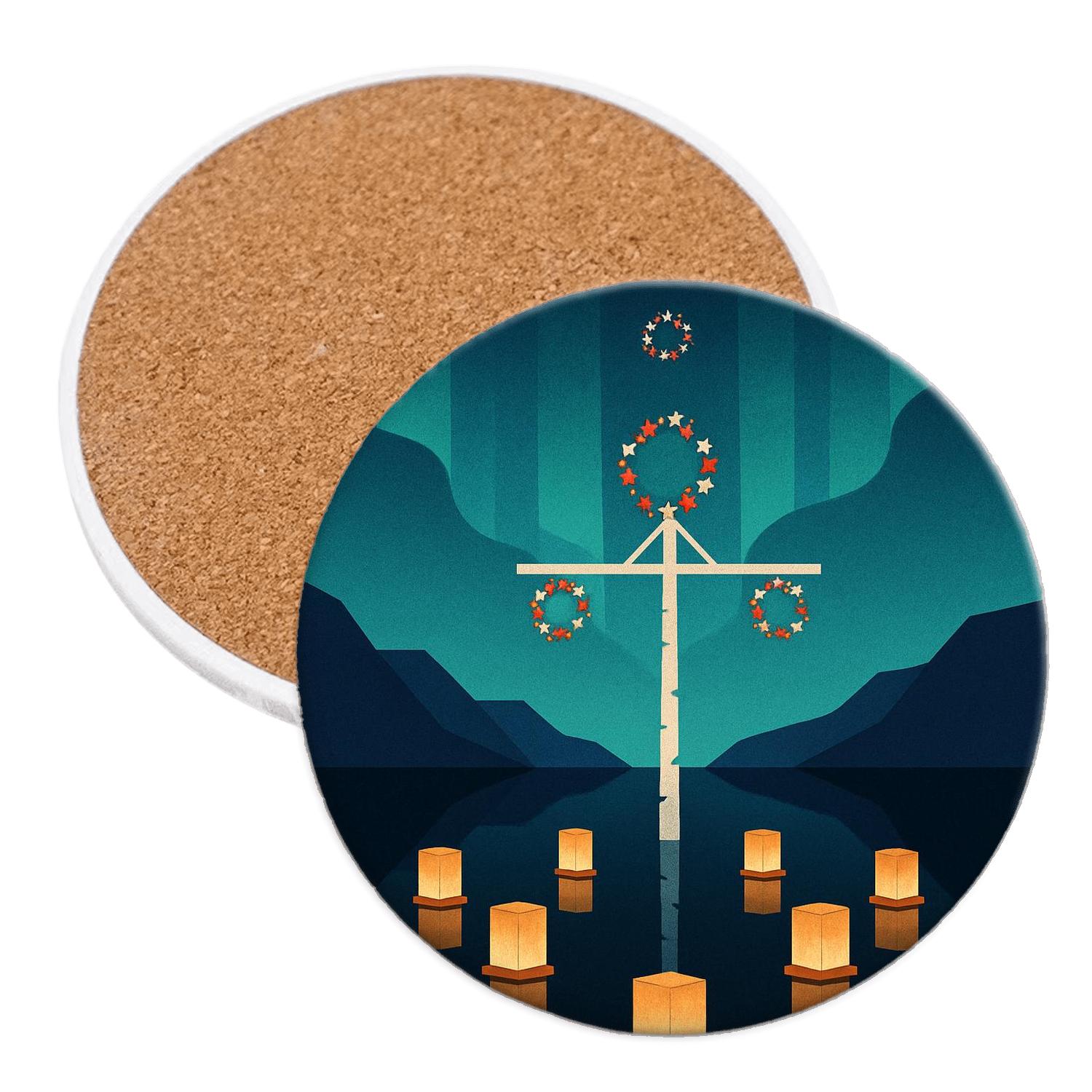 Aurora Lantern Pact Arctic Midsummer Meets Obon decorative beverage coasters
