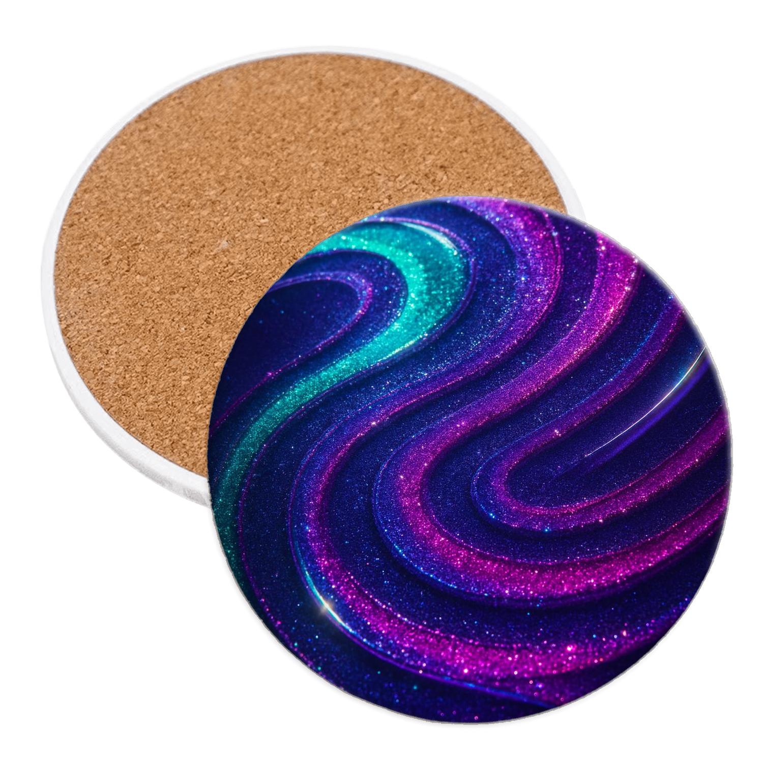 Neon Prism Glitter Ripple cork coaster sets