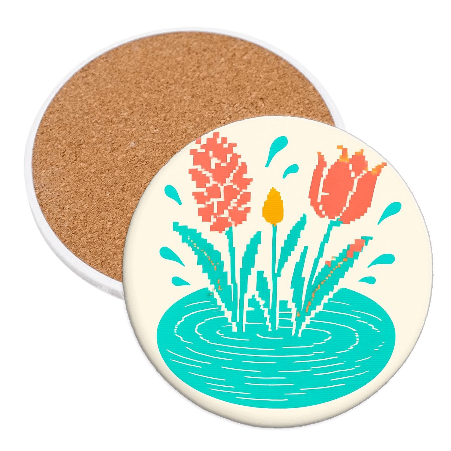 Glitch Blossom Sky Nowruz Meets Songkran cork coaster sets