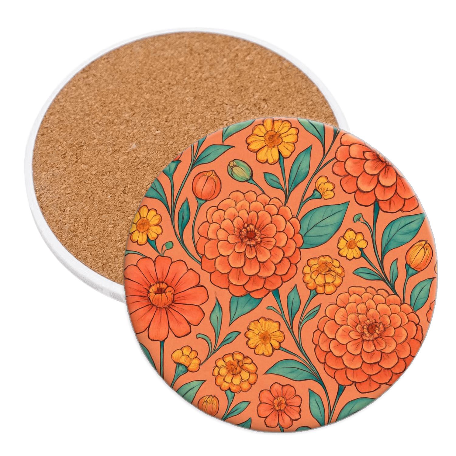 Citrus Zinnia Carnival cork coaster sets