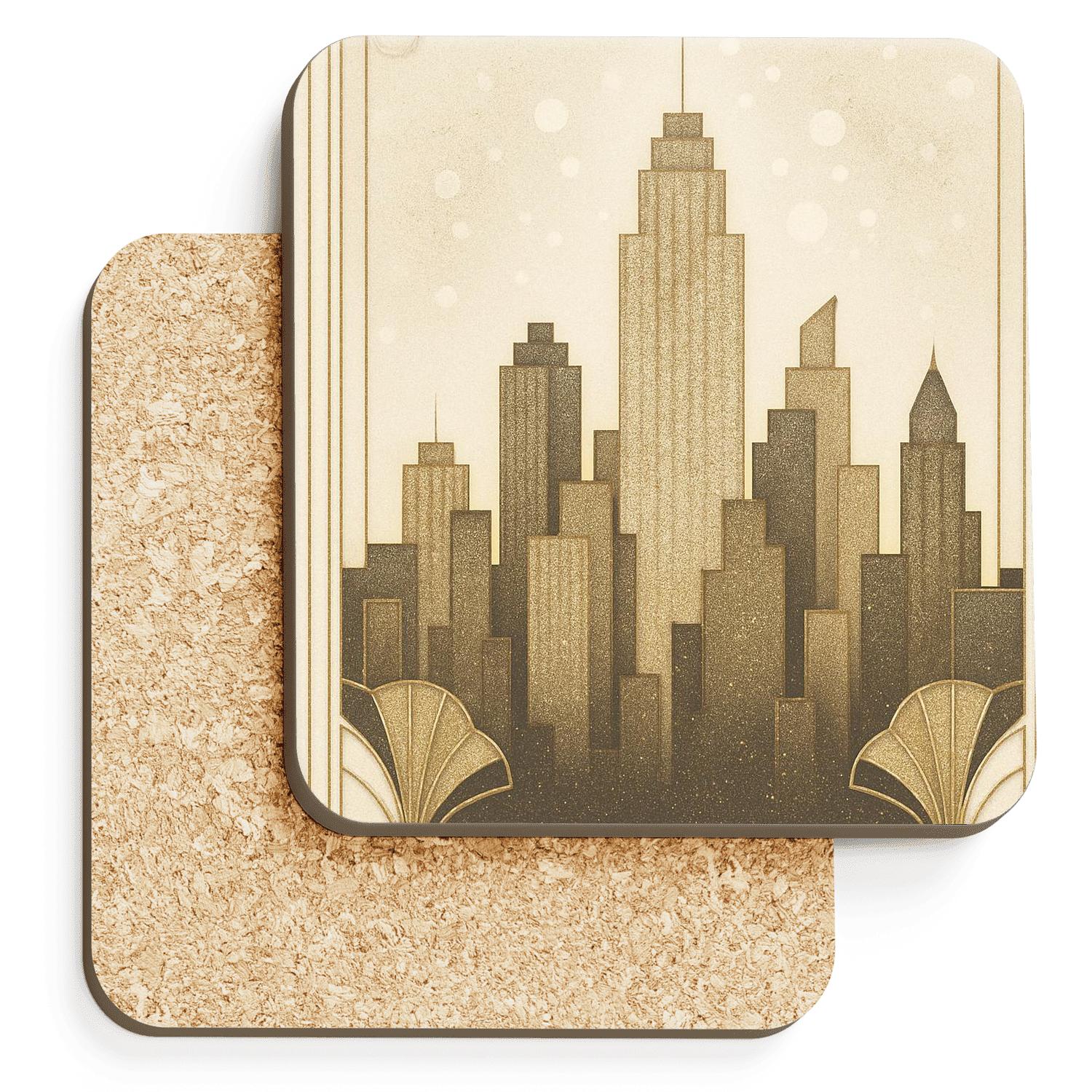 Champagne Art Deco Glitter Skyline elegant tabletop coasters