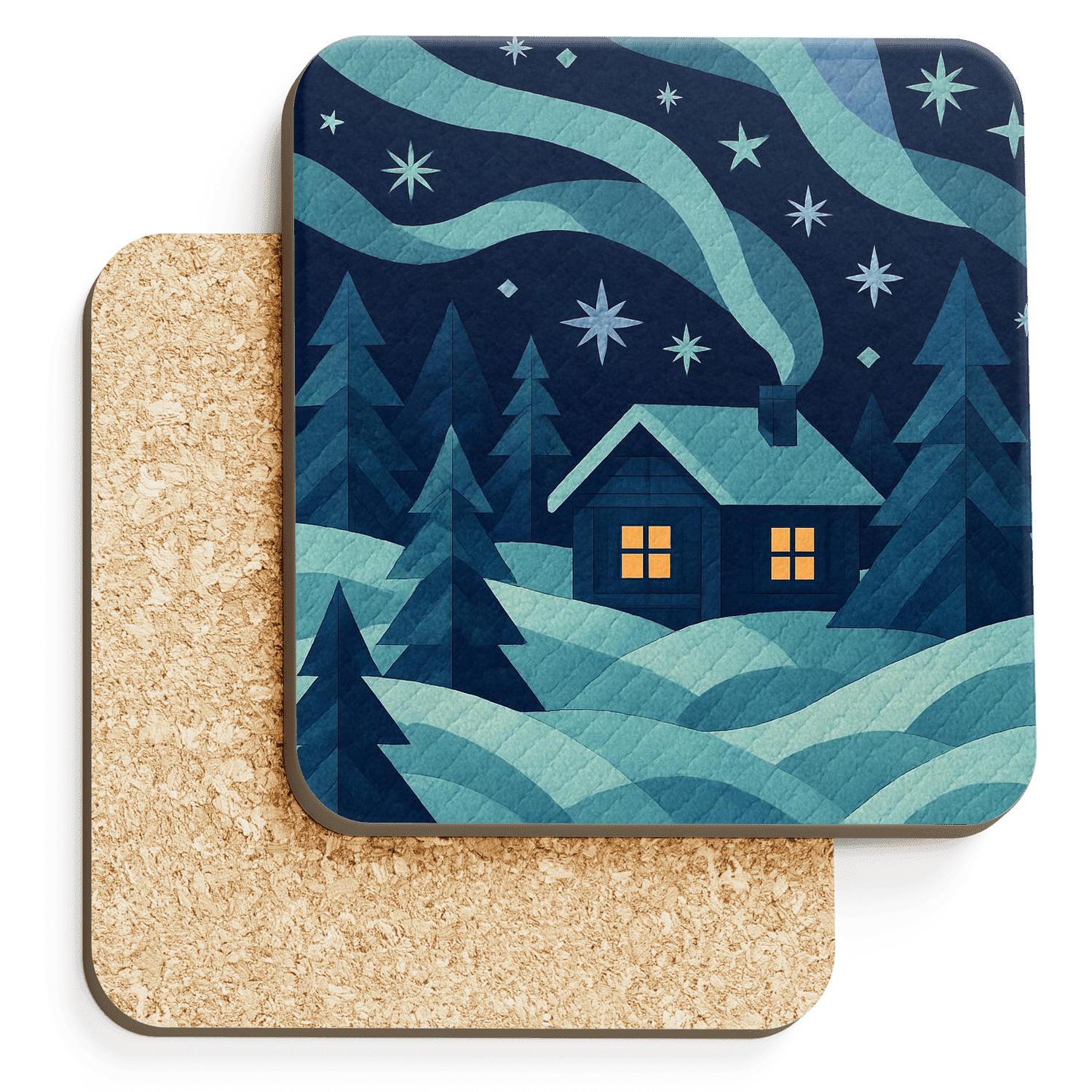 Winter Aurora Cabin Quilt coasters for home decor