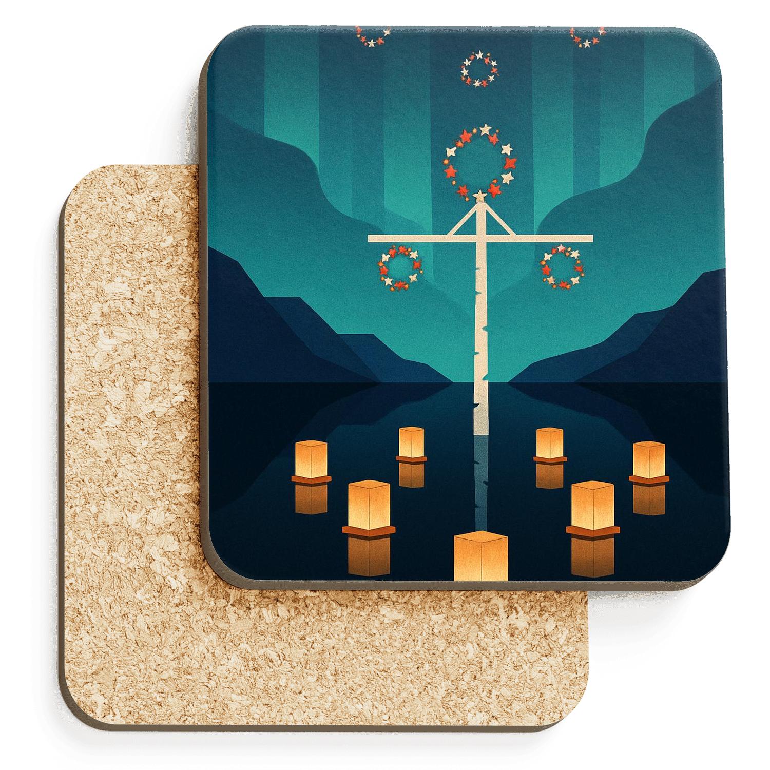 Aurora Lantern Pact Arctic Midsummer Meets Obon cork coaster sets