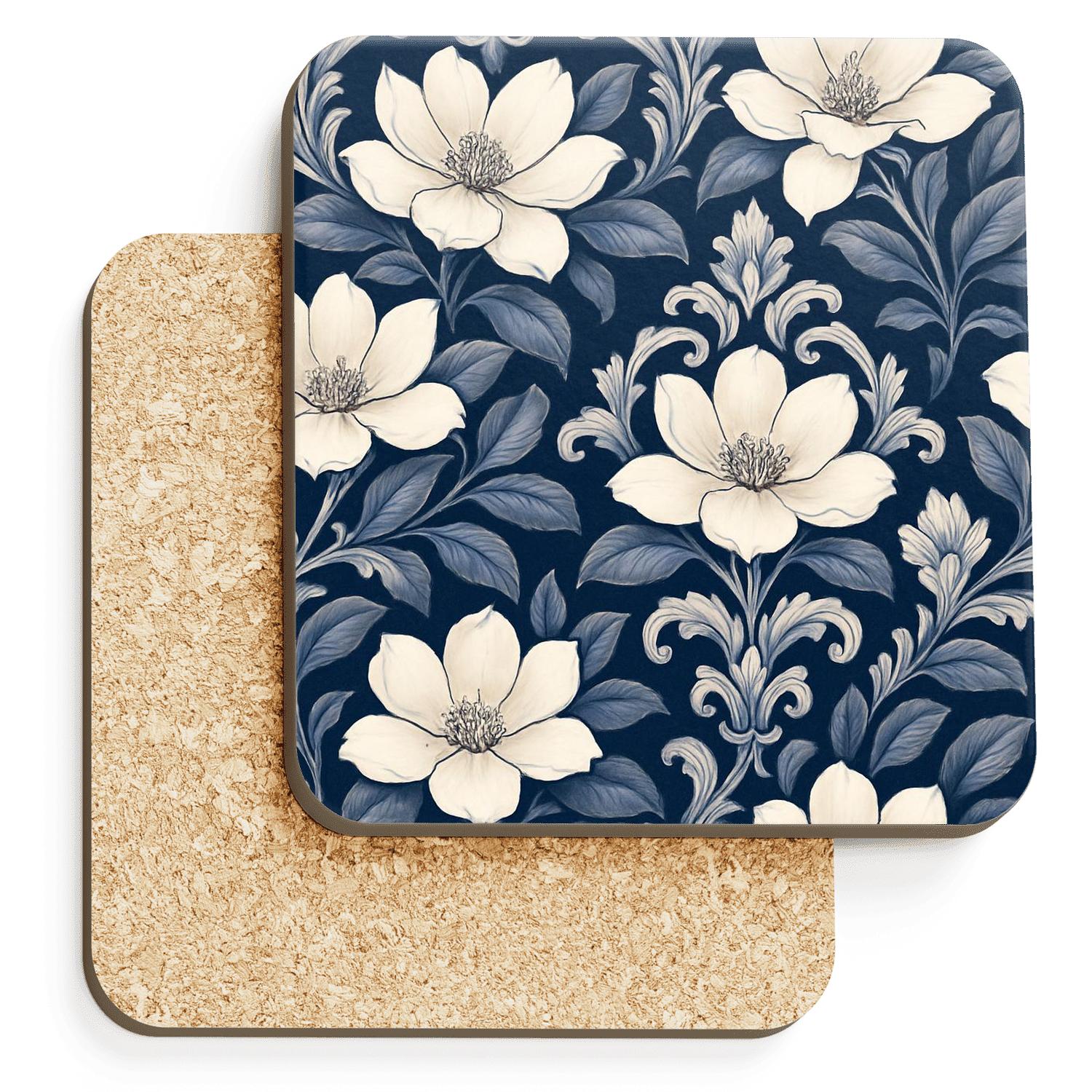 Moonlit Magnolia Damask coasters for home decor