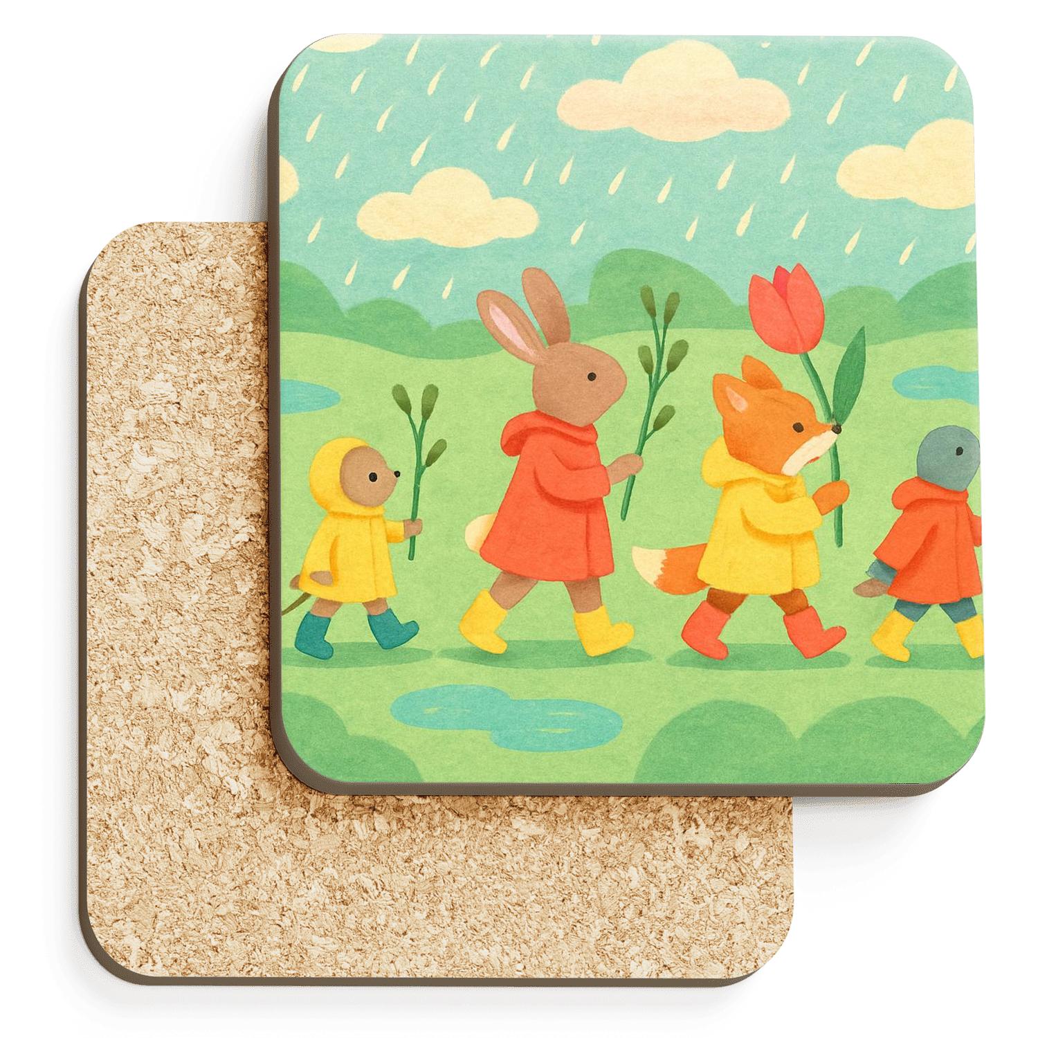 Spring Rainy Day Meadow Parade coasters for home decor