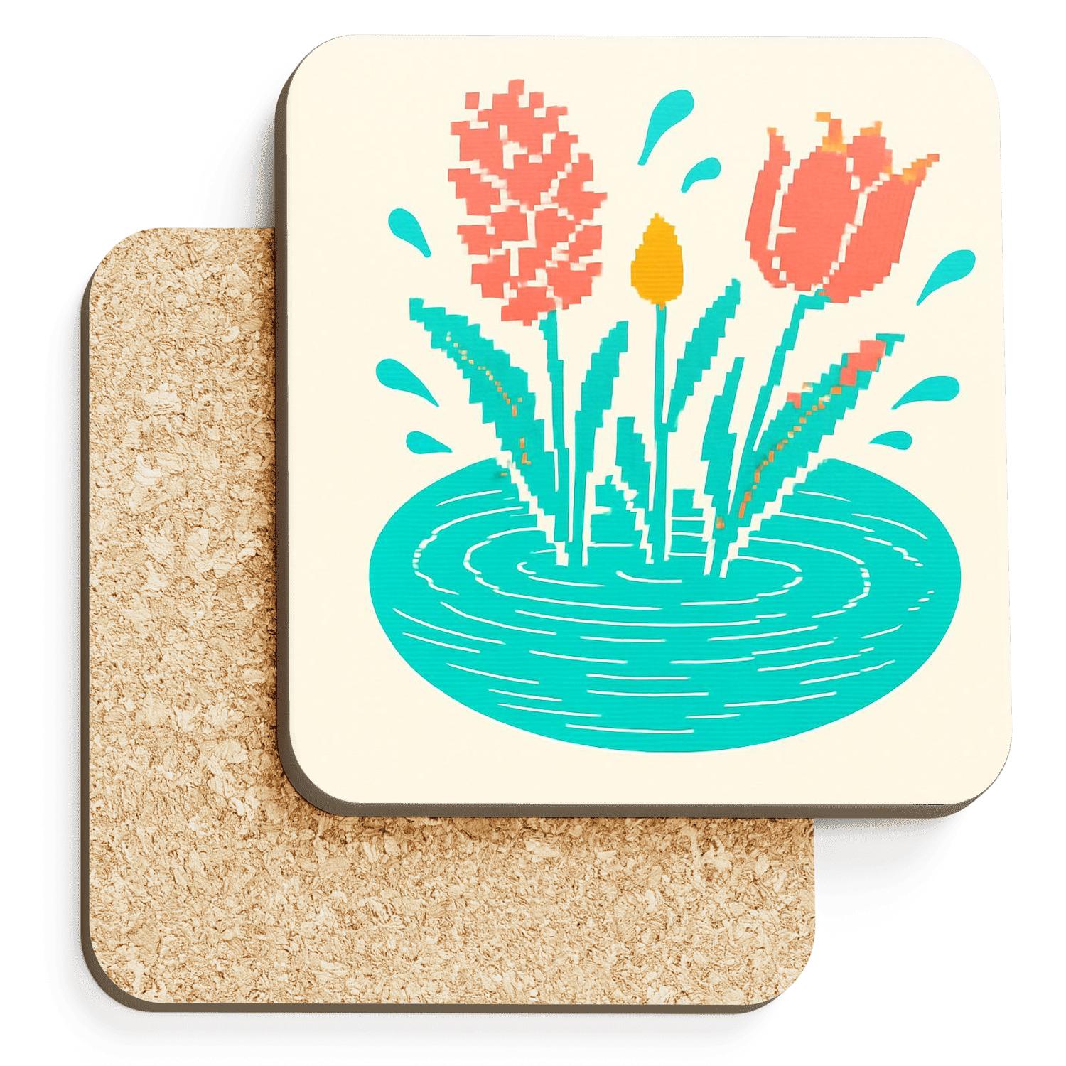 Glitch Blossom Sky Nowruz Meets Songkran cork coaster sets