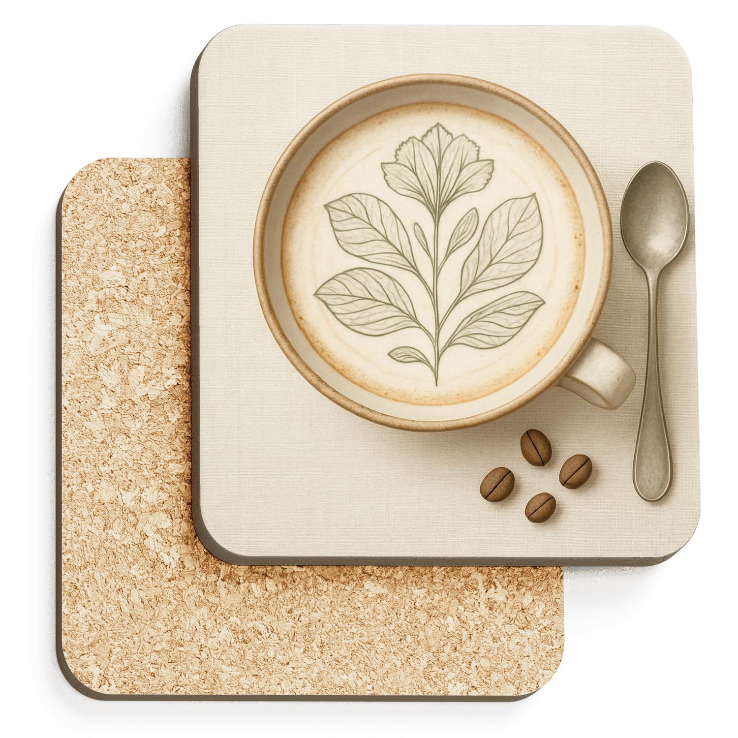 Latte Foam Botanical Study cork coaster sets