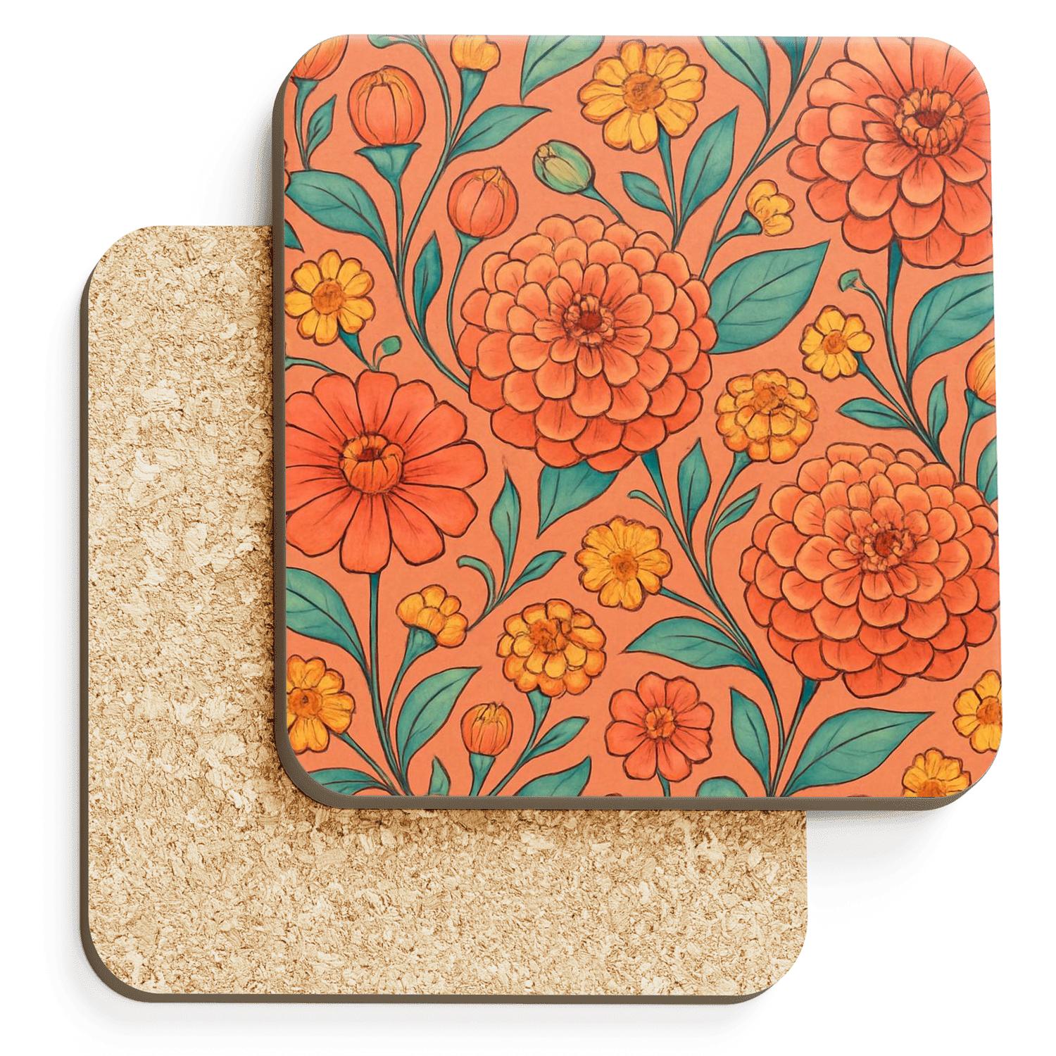 Citrus Zinnia Carnival elegant tabletop coasters