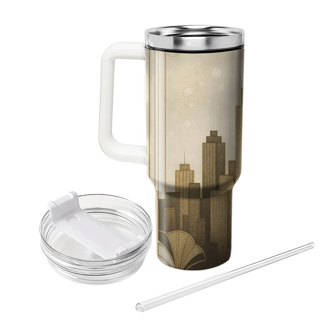 Champagne Art Deco Glitter Skyline tumbler cups