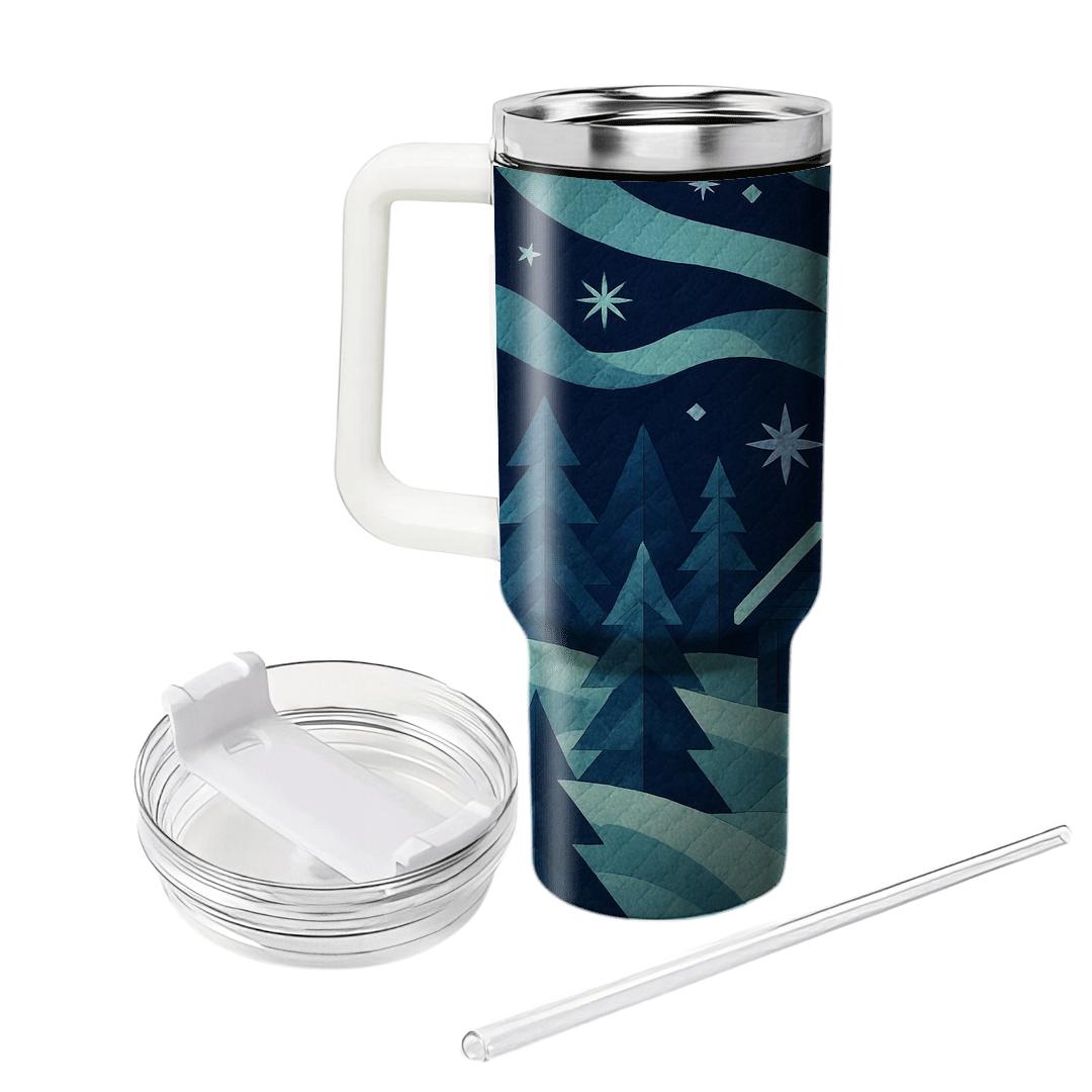 Winter Aurora Cabin Quilt travel tumblers