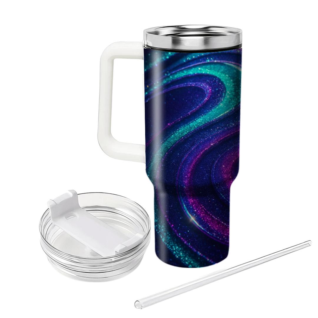 Neon Prism Glitter Ripple tumblers with lids