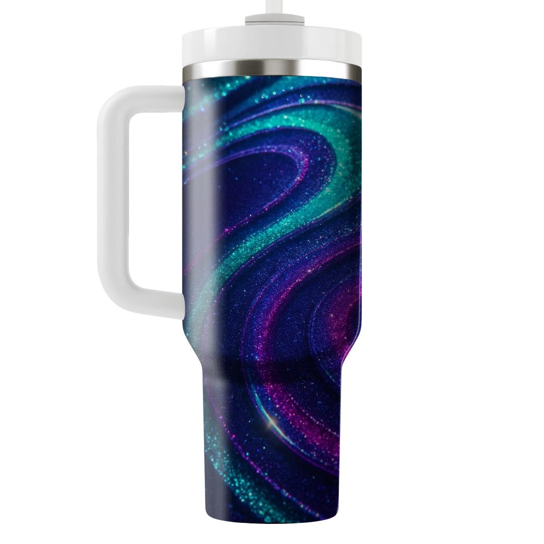 Neon Prism Glitter Ripple tumblers with lids