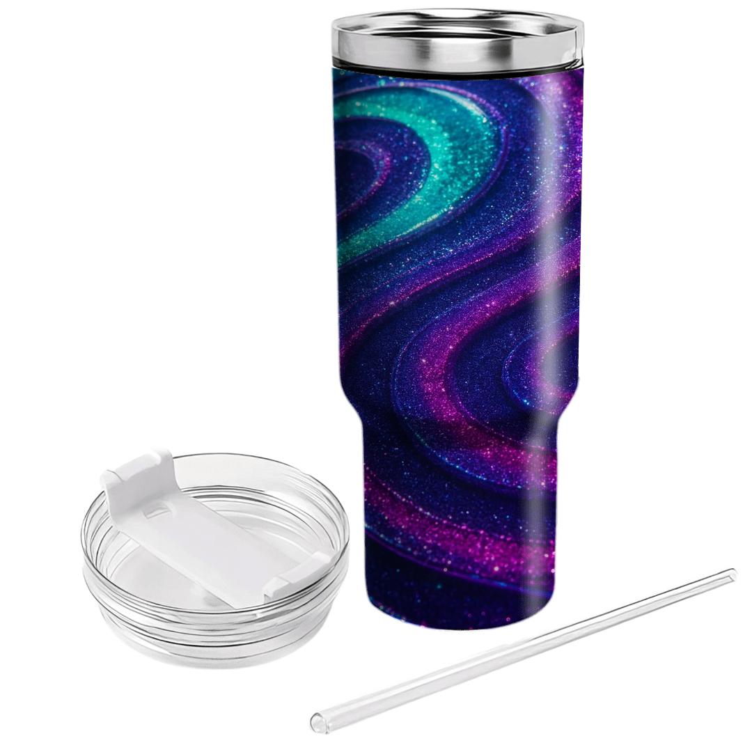 Neon Prism Glitter Ripple tumblers with lids