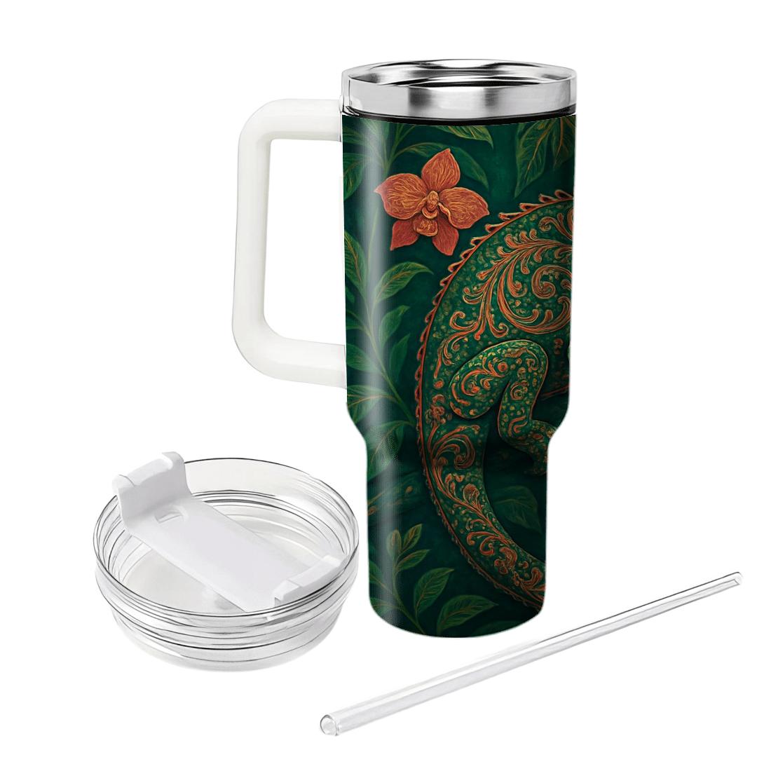 Kaleidoscope Rainforest Chameleon Brocade tumbler cups