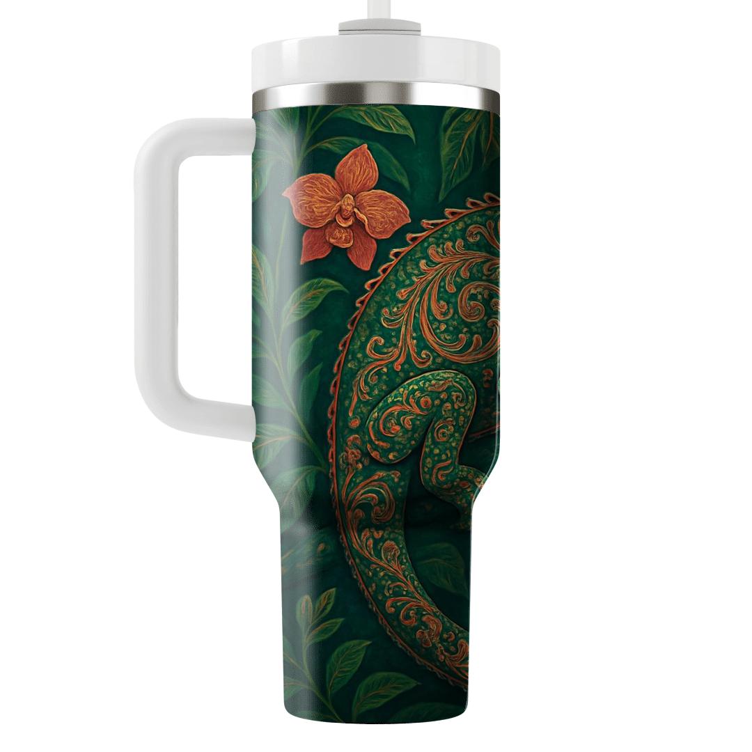 Kaleidoscope Rainforest Chameleon Brocade tumbler cups