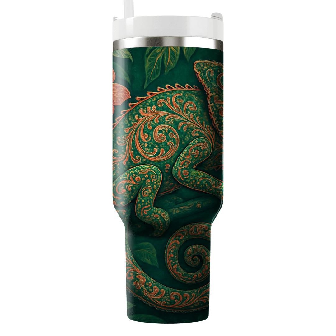 Kaleidoscope Rainforest Chameleon Brocade tumbler cups