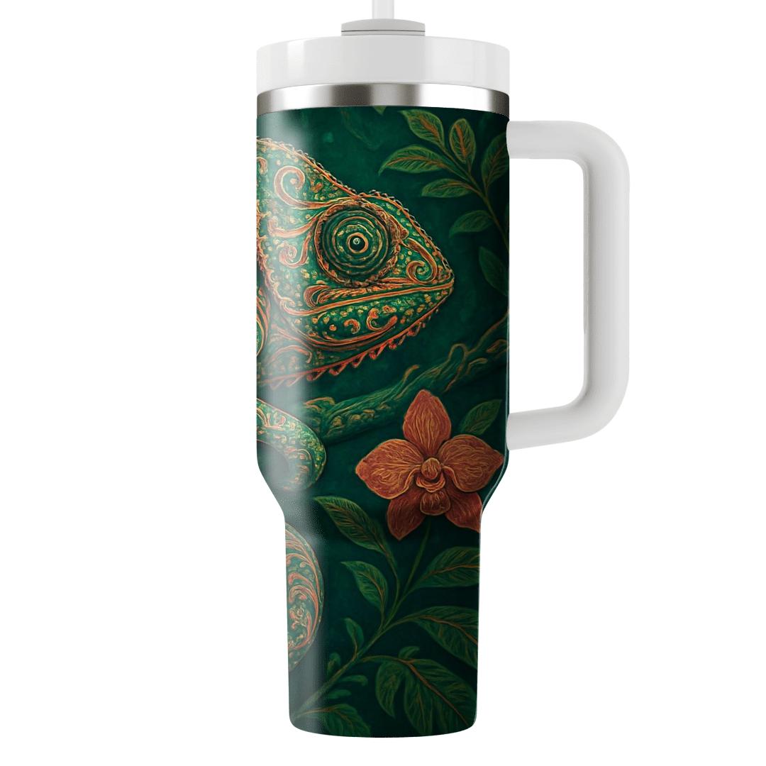 Kaleidoscope Rainforest Chameleon Brocade tumbler cups