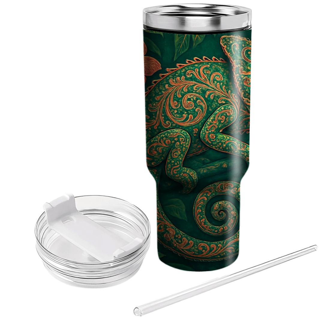 Kaleidoscope Rainforest Chameleon Brocade tumbler cups