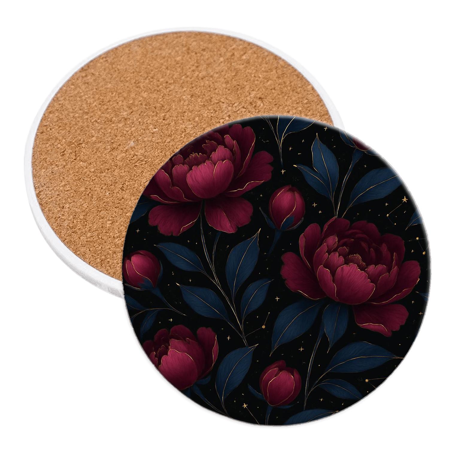 Midnight Peony Constellation decorative beverage coasters