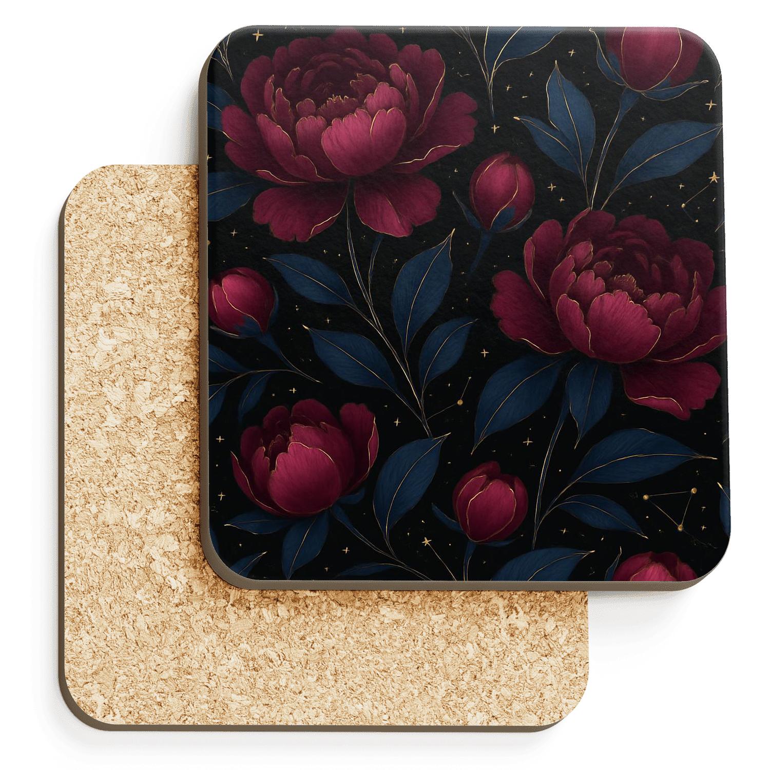 Midnight Peony Constellation decorative beverage coasters