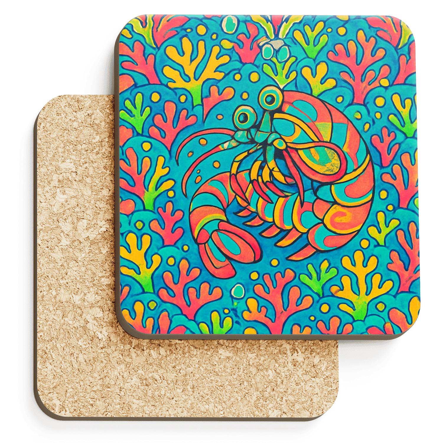Coral Reef Mantis Shrimp Kaleidoscope coasters for home decor