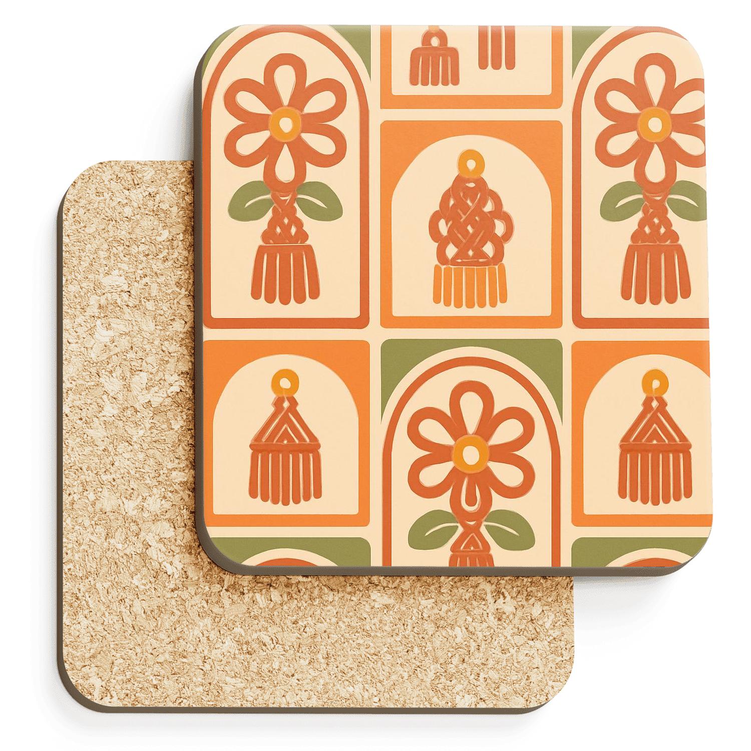 Sunroom Macrame Bloom Tiles elegant tabletop coasters