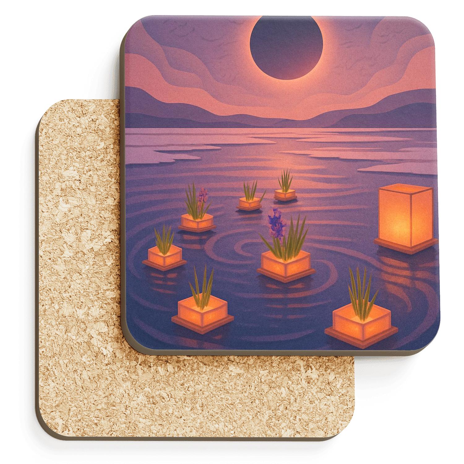 Salt Lantern Eclipse Nowruz Meets Obon Tide wooden table coasters