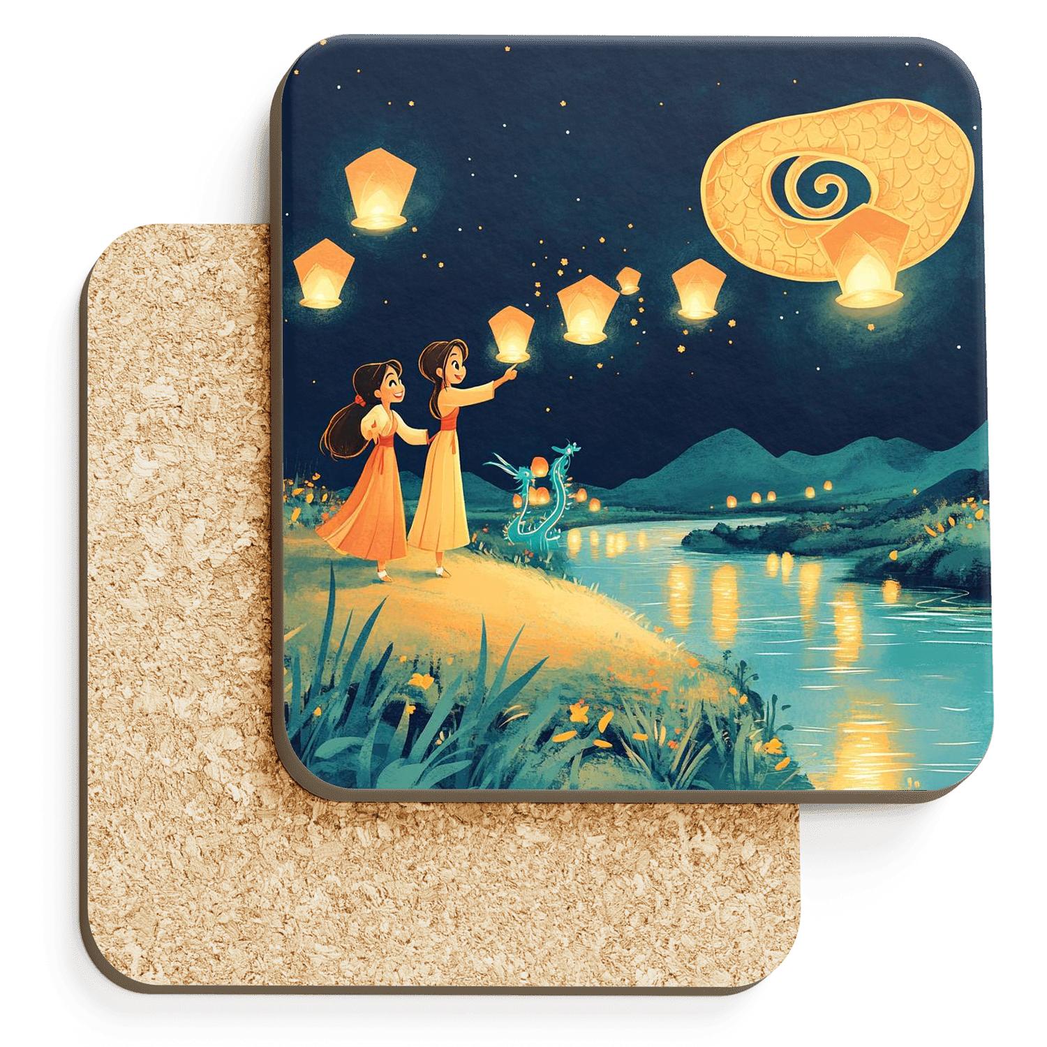 Mulan And Mushu Lantern Sky Parade elegant tabletop coasters