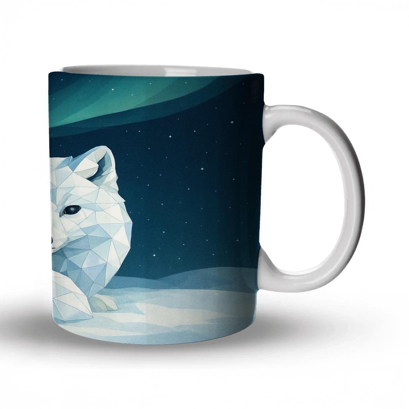Arctic Fox Aurora Mosaic custom printed mugs