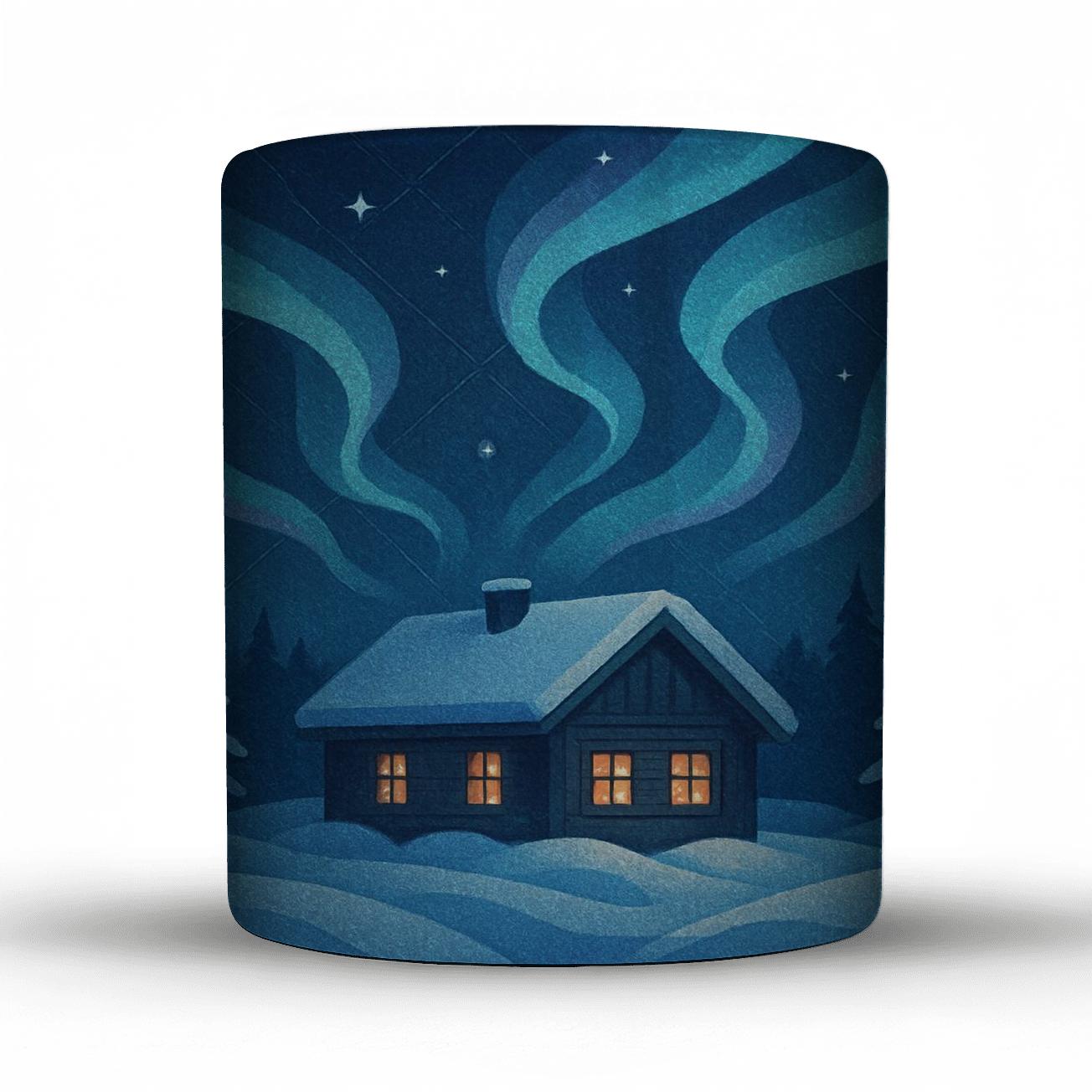 Winter Aurora Cabin Quilt travel mugs with handles