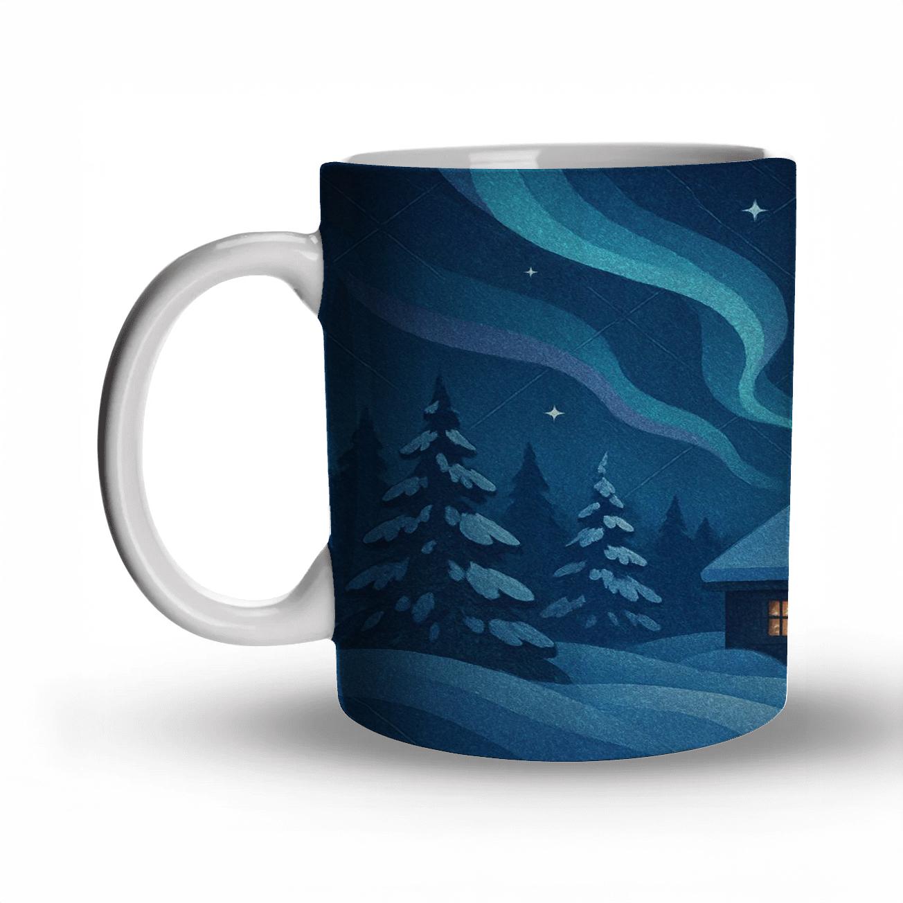Winter Aurora Cabin Quilt travel mugs with handles
