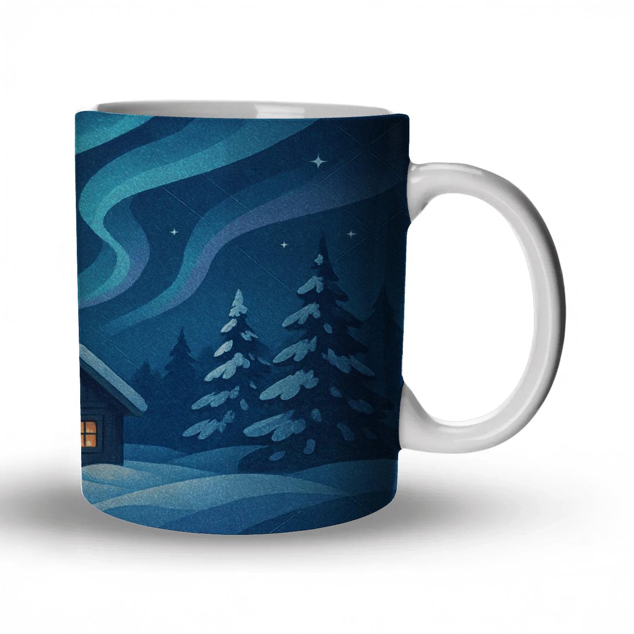 Winter Aurora Cabin Quilt travel mugs with handles