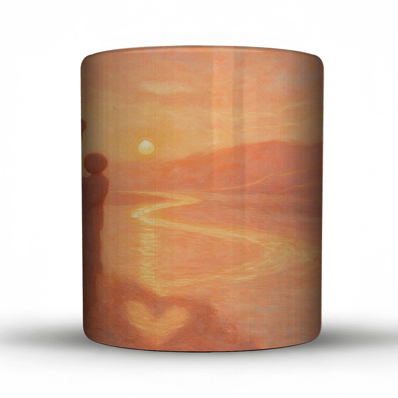 The Ribbon Of Dawn Between Two Hearts insulated thermal mugs