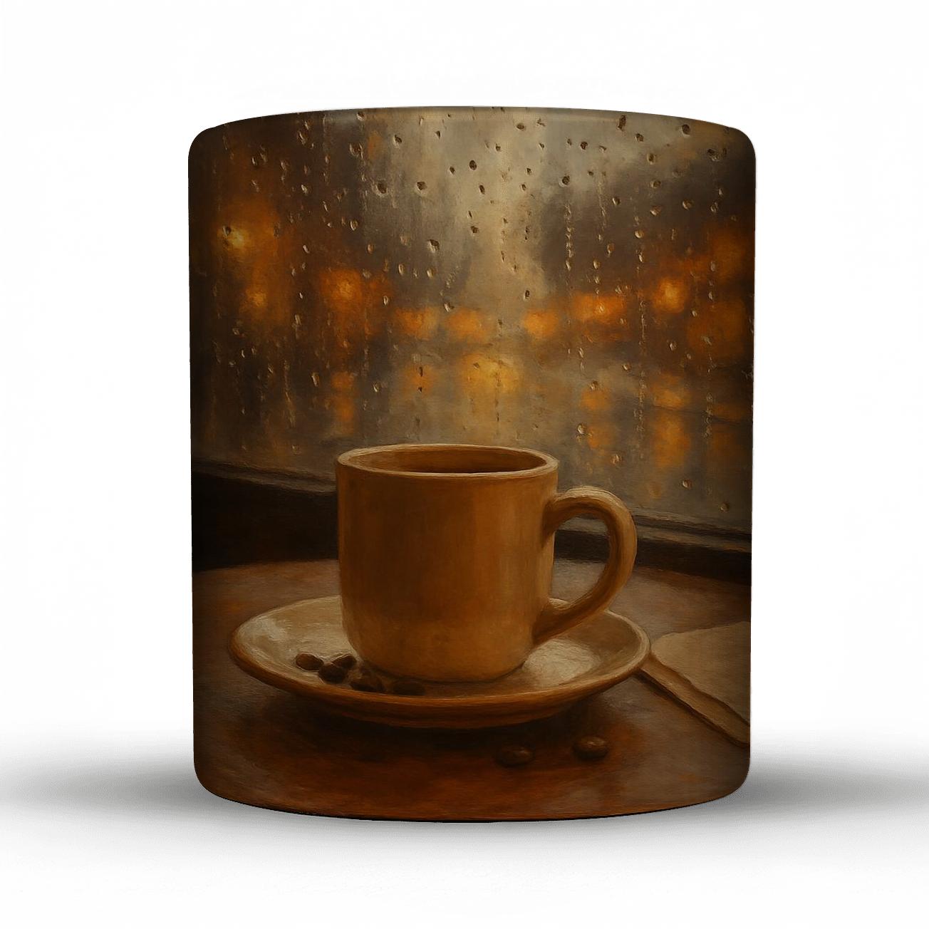 Cafe Window Rainy Afternoon Still Life premium drinkware mugs