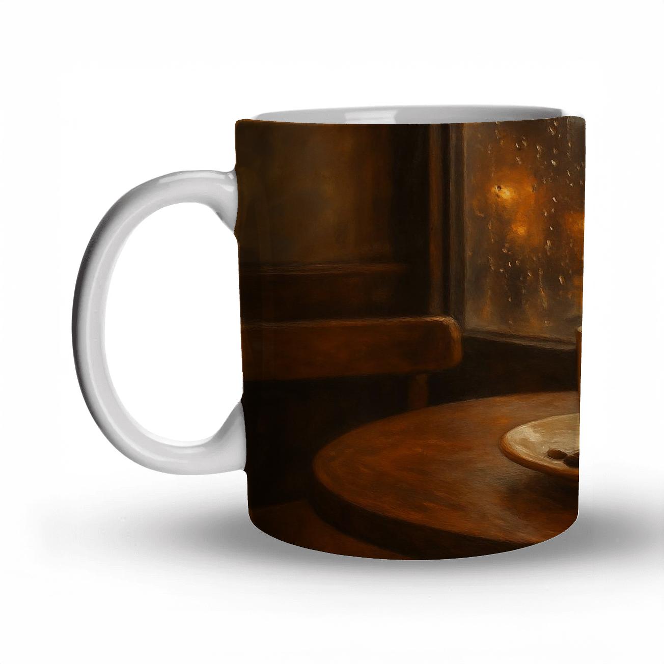 Cafe Window Rainy Afternoon Still Life premium drinkware mugs