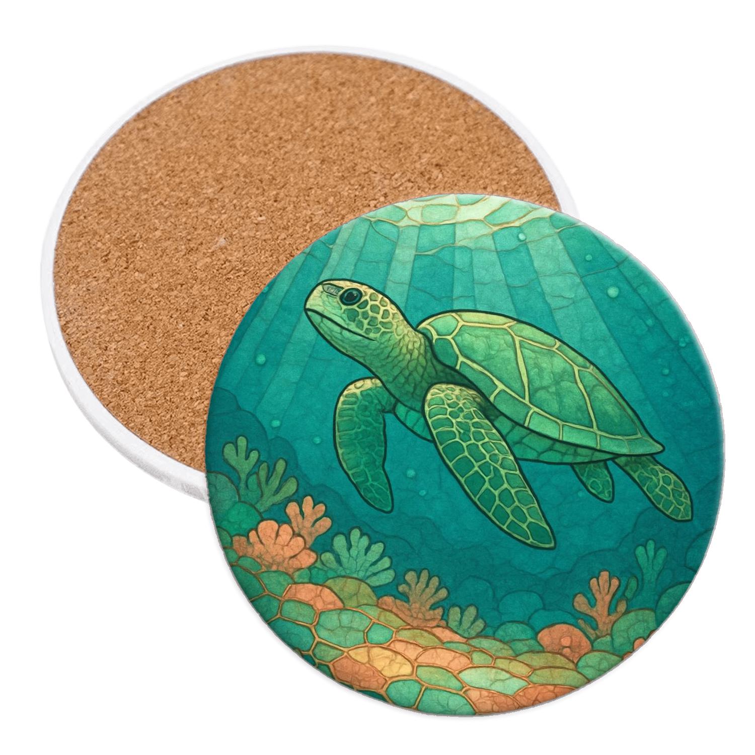 Aurora Reef Sea Turtle Mosaic decorative beverage coasters